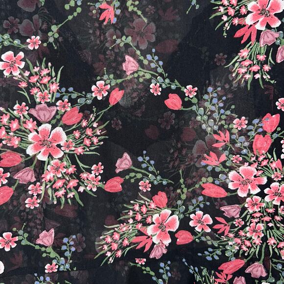 Zara Black Pink Floral Sheer Ruffle Long Sleeve Peplum Top Size Large - Picture 10 of 13